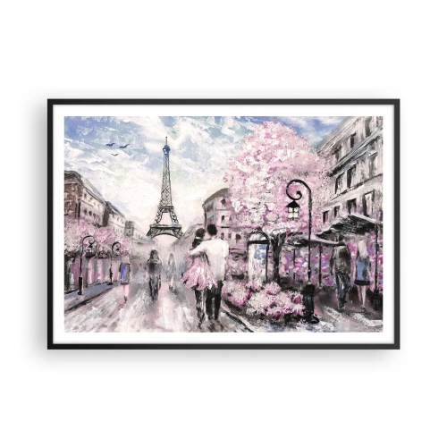 Plakat w czarnej ramie - Romantyczny spacer w Paryżu przy Wieży Eiffla - 100x70cm - Jak zakochac się, to tylko w… - Nowoczesna dekoracja ścienna do salonu i sypialni ARTTOR