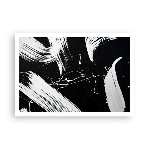 Plakat - Abstrakcyjne białe pociągnięcia na czarnym tle - 100x70cm - Przełamać mrok - Nowoczesna dekoracja ścienna do salonu i sypialni ARTTOR