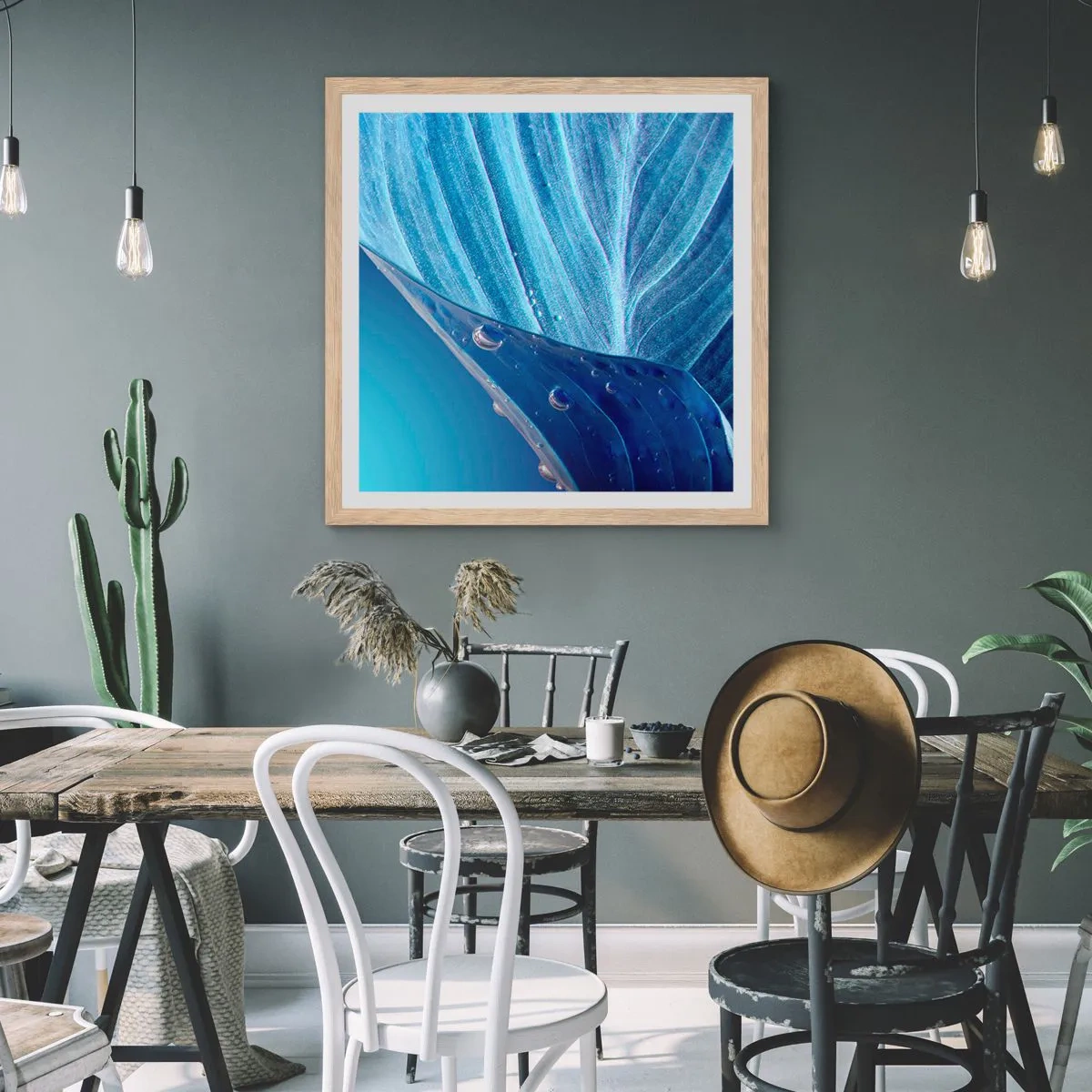 Plakat w ramie jasny dąb - Ukryte krople błękitu - 60x60 cm