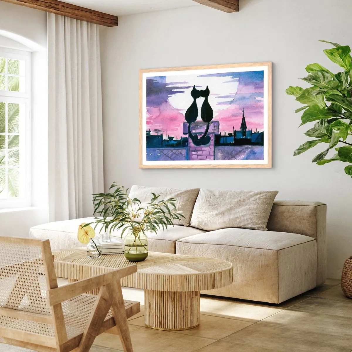 Plakat w ramie jasny dąb - Rendez-vous pod księżycem - 70x50 cm