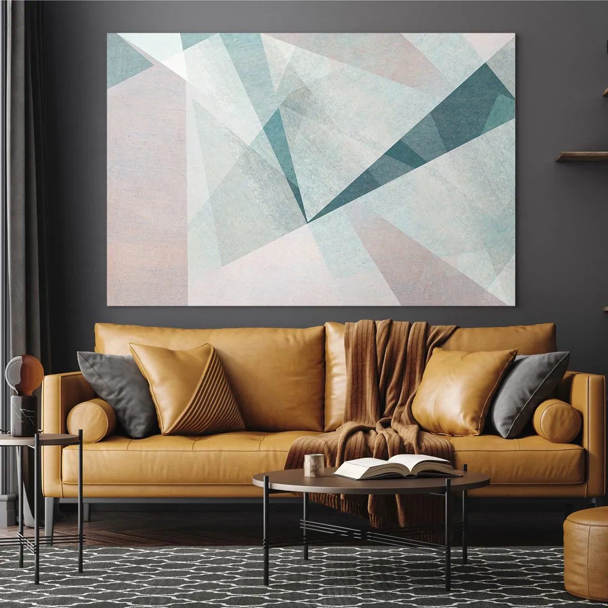 Obraz na szkle - Geometryczne kształty w pastelowych odcieniach zieleni i błękitu - 120x80cm - Spokojnie choć dynamicznie - Nowoczesna dekoracja ścienna do salonu, kuchni i sypialni ARTTOR