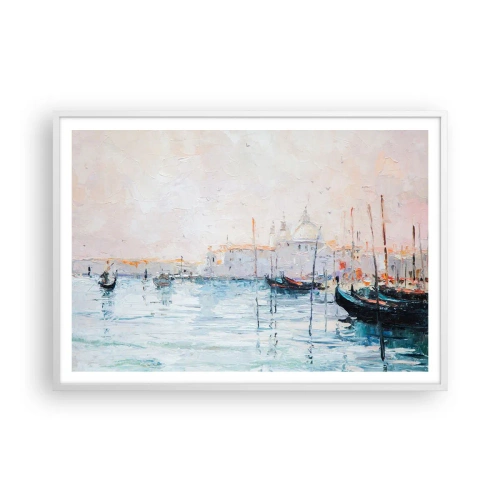 Plakat w białej ramie - Za wodą, za mgłą - 100x70 cm