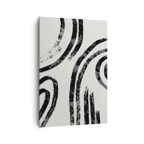 Obraz na płótnie - Czarno-białe abstrakcyjne linie na jasnym tle - 70x100cm - W pół zatrzymany - Nowoczesna dekoracja ścienna do salonu i sypialni ARTTOR