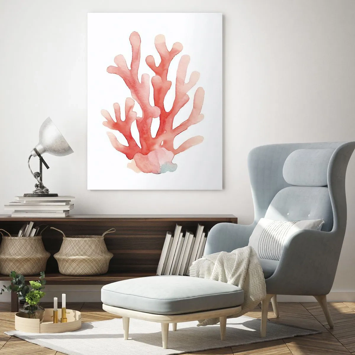 Obraz na szkle - Subtelna ilustracja korala w pastelowych odcieniach - 70x100cm - Koral koloru koralowego - Nowoczesna dekoracja ścienna do salonu i sypialni ARTTOR