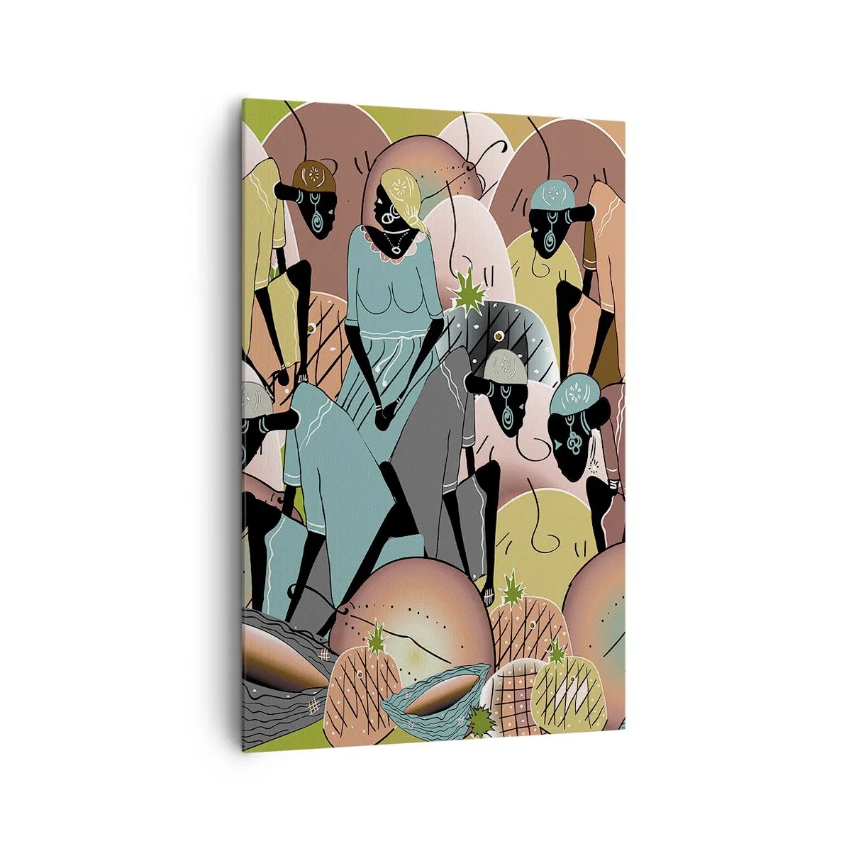 Obraz na płótnie - Kolorowa kompozycja abstrakcyjna inspirowana kulturą afrykańską - 80x120cm - Nadchodzi wielkie święto - Nowoczesna dekoracja ścienna do salonu i sypialni ARTTOR