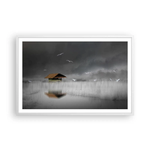 Plakat w białej ramie - Schronienie przed deszczem - 91x61 cm
