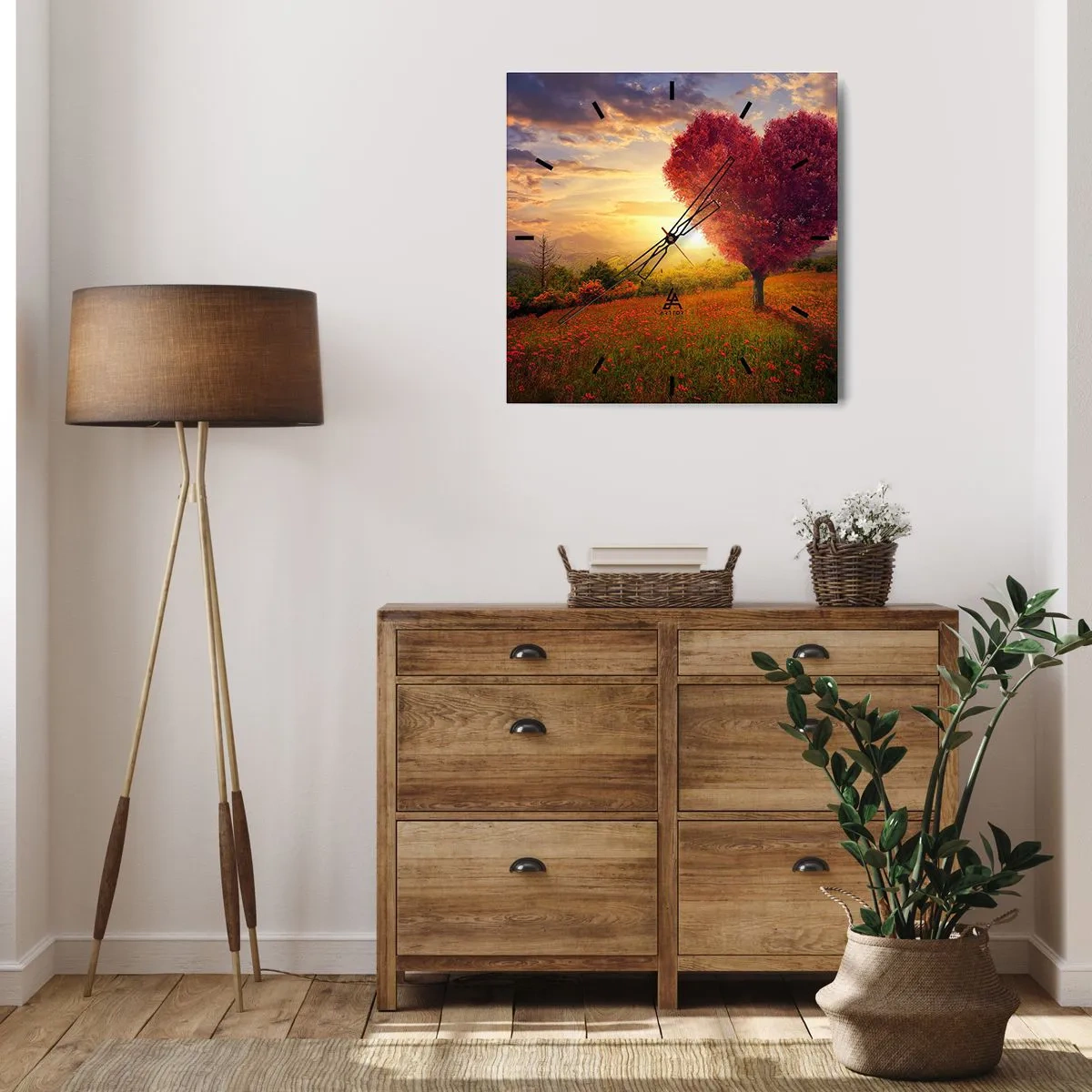 Zegar ścienny - Drzewo w kształcie serca o zachodzie słońca - 30x30cm - Chwyta za serce - Nowoczesna dekoracja ścienna do salonu i sypialni ARTTOR