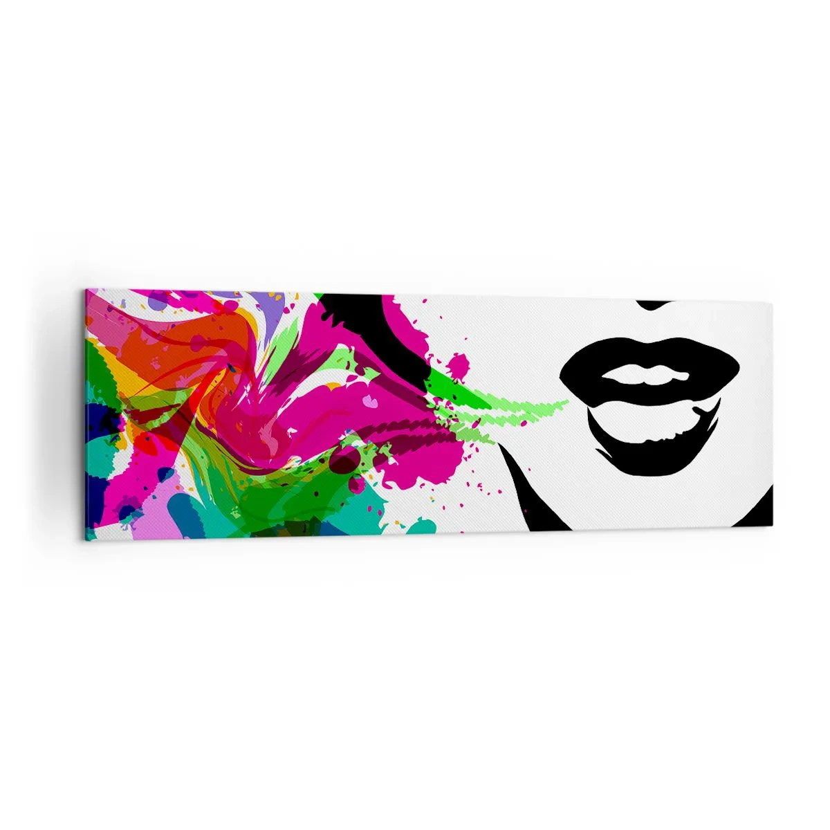 Obraz na płótnie - Kolorowy abstrakcyjny portret z dynamicznymi kształtami - 160x50cm - Opowieść w kolorach tęczy - Nowoczesna dekoracja ścienna do salonu i sypialni ARTTOR