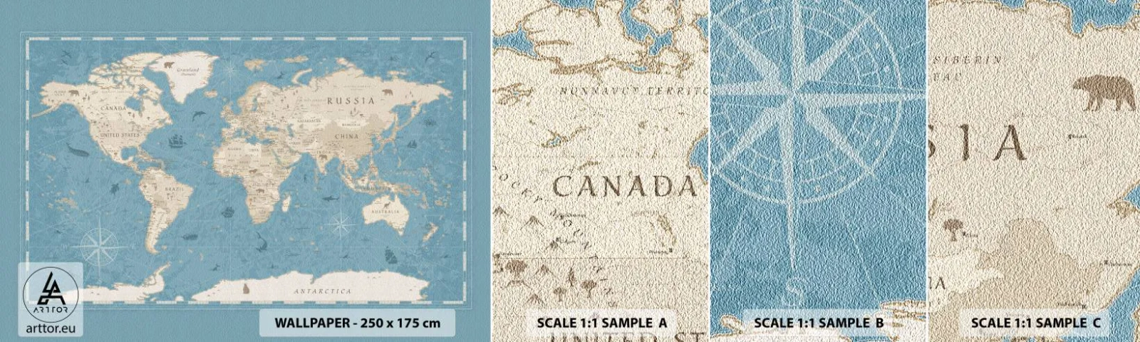 Fototapeta Próbka Samoprzylepna Deluxe Sticker - Świat w zasięgu ręki - Mapa Świata, Vintage, Grunge - 100x30 cm