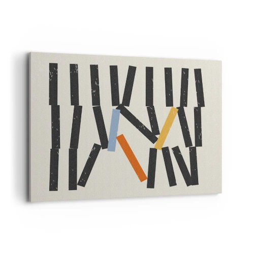 Obraz na płótnie - Abstrakcyjna kompozycja z kolorowymi i czarnymi prostokątami - 100x70cm - Domino – kompozycja - Nowoczesna dekoracja ścienna do salonu, kuchni i sypialni ARTTOR