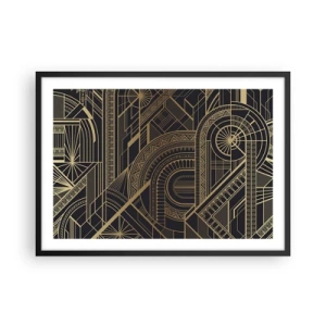 Plakat w czarnej ramie - Złote geometryczne wzory na czarnym tle w stylu art deco - 70x50cm - Koncepty, idee, plany - Nowoczesna dekoracja ścienna do salonu i sypialni ARTTOR