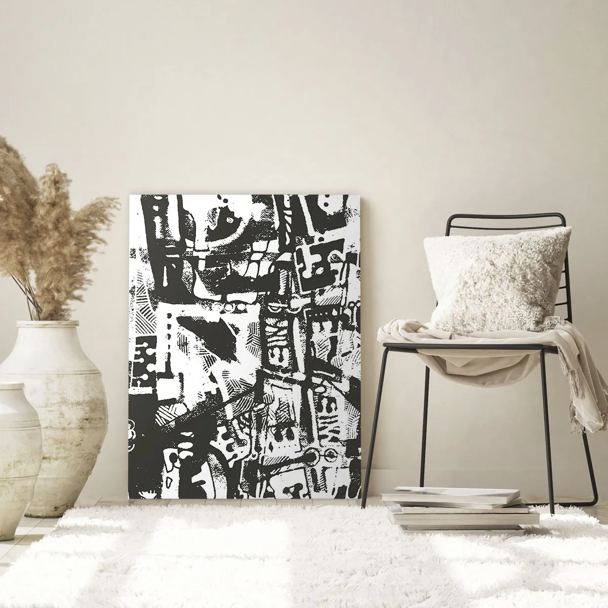 Obraz na szkle - Abstrakcyjny monochromatyczny wzór w stylu retro - 70x100cm - Porządek czy chaos? - Nowoczesna dekoracja ścienna do salonu i sypialni ARTTOR