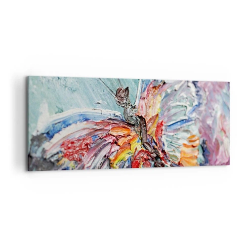 Obraz na płótnie - Kolorowy motyl w stylu impasto na pastelowym tle - 120x50cm - Pomalowany przez naturę - Nowoczesna dekoracja ścienna do salonu i sypialni ARTTOR