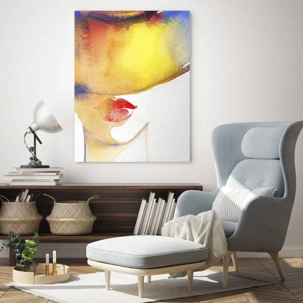 Obraz na szkle - Portret kobiety w kolorowej abstrakcji akwarelowej - 50x70cm - Portret damy - Nowoczesna dekoracja ścienna do salonu, kuchni i sypialni ARTTOR