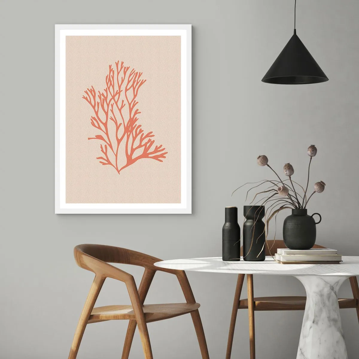 Plakat w białej ramie - Koralowy filigran - 61x91 cm