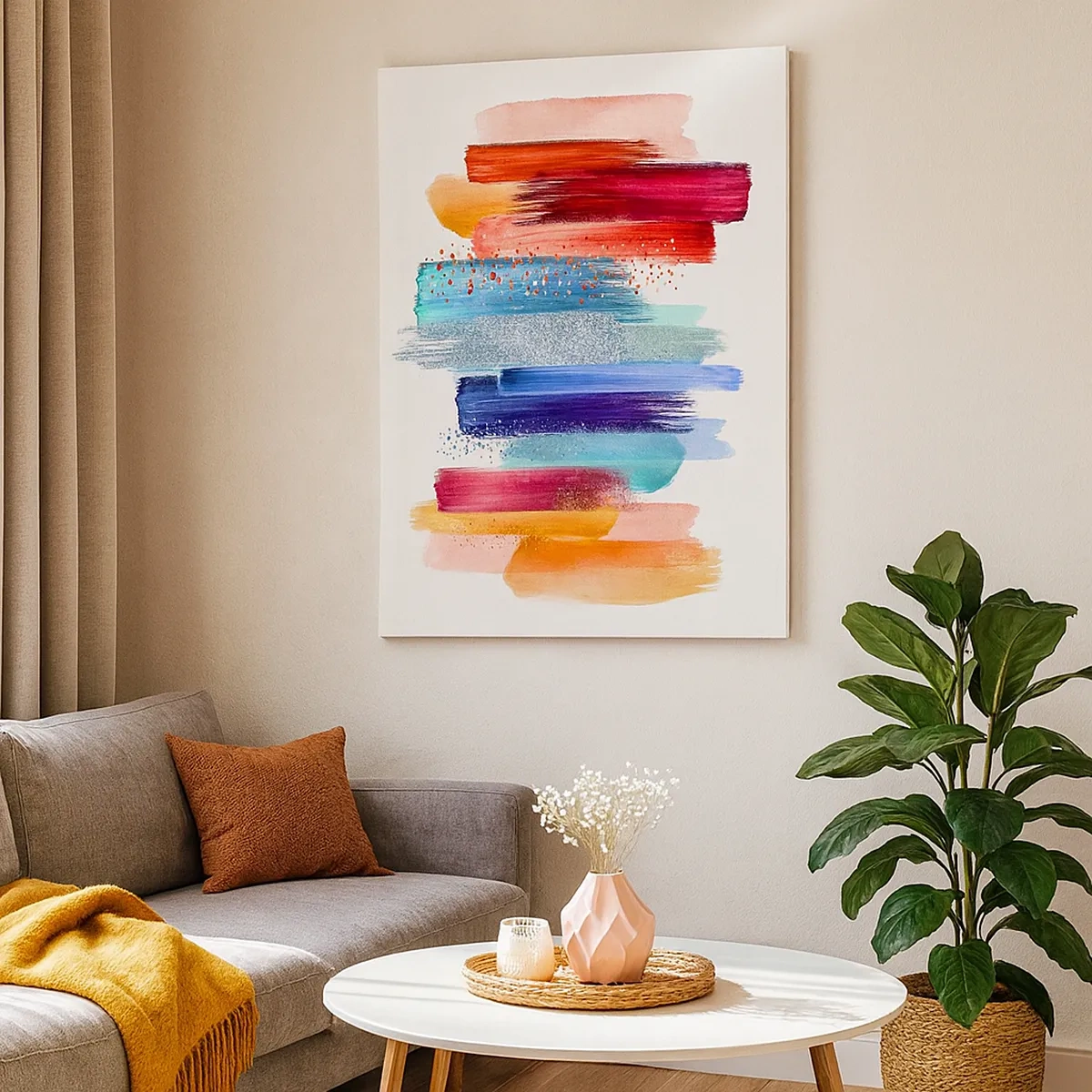 Obraz na płótnie - Abstrakcyjne kolorowe pociągnięcia pędzla - 50x70cm - W górę i w dół  - Nowoczesna dekoracja ścienna do salonu, kuchni i sypialni ARTTOR