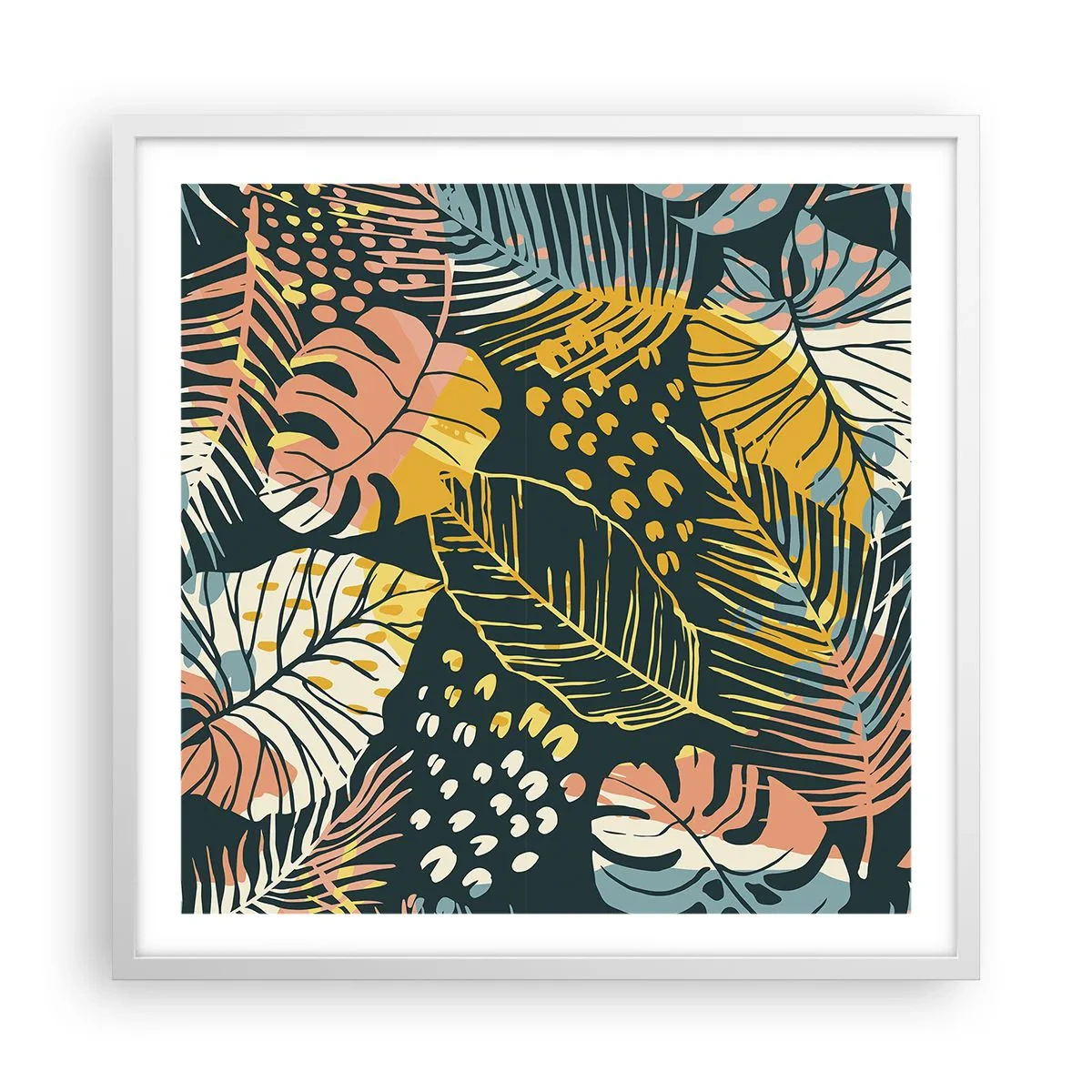 Plakat w białej ramie - Liściasta fantazja - 60x60 cm