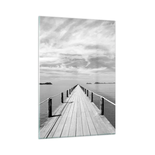 Obraz na szkle - Drewniane molo prowadzące w dal po spokojnym morzu - 50x70cm - A może podróż… - Nowoczesna dekoracja ścienna do salonu, kuchni i sypialni ARTTOR