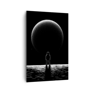 Obraz na płótnie - Astronauta na tle wielkiej planety w przestrzeni kosmicznej - 80x120cm - Twarzą w twarz - Nowoczesna dekoracja ścienna do salonu i sypialni ARTTOR