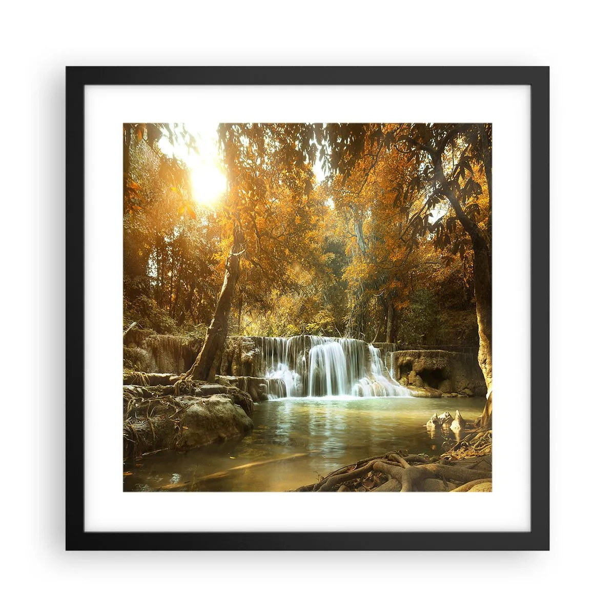 Plakat w czarnej ramie - Parkowa kaskada - 40x40 cm