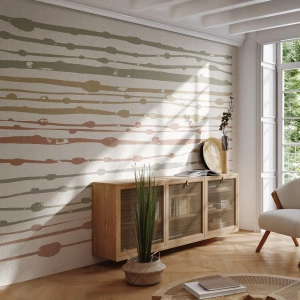 Fototapeta Standard Eco - Kolorowe linie w ciepłych barwach na jasnym tle - 100x70cm - Muzyczny zapis barw - Nowoczesna dekoracja ścienna do salonu i sypialni ARTTOR