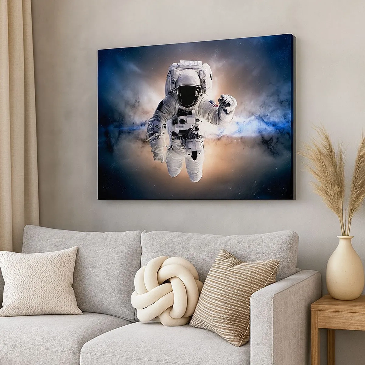 Obraz na płótnie - Astronauta w przestrzeni kosmicznej - 70x50cm - Pozdrowienia z kosmosu - Nowoczesna dekoracja ścienna do salonu i sypialni ARTTOR