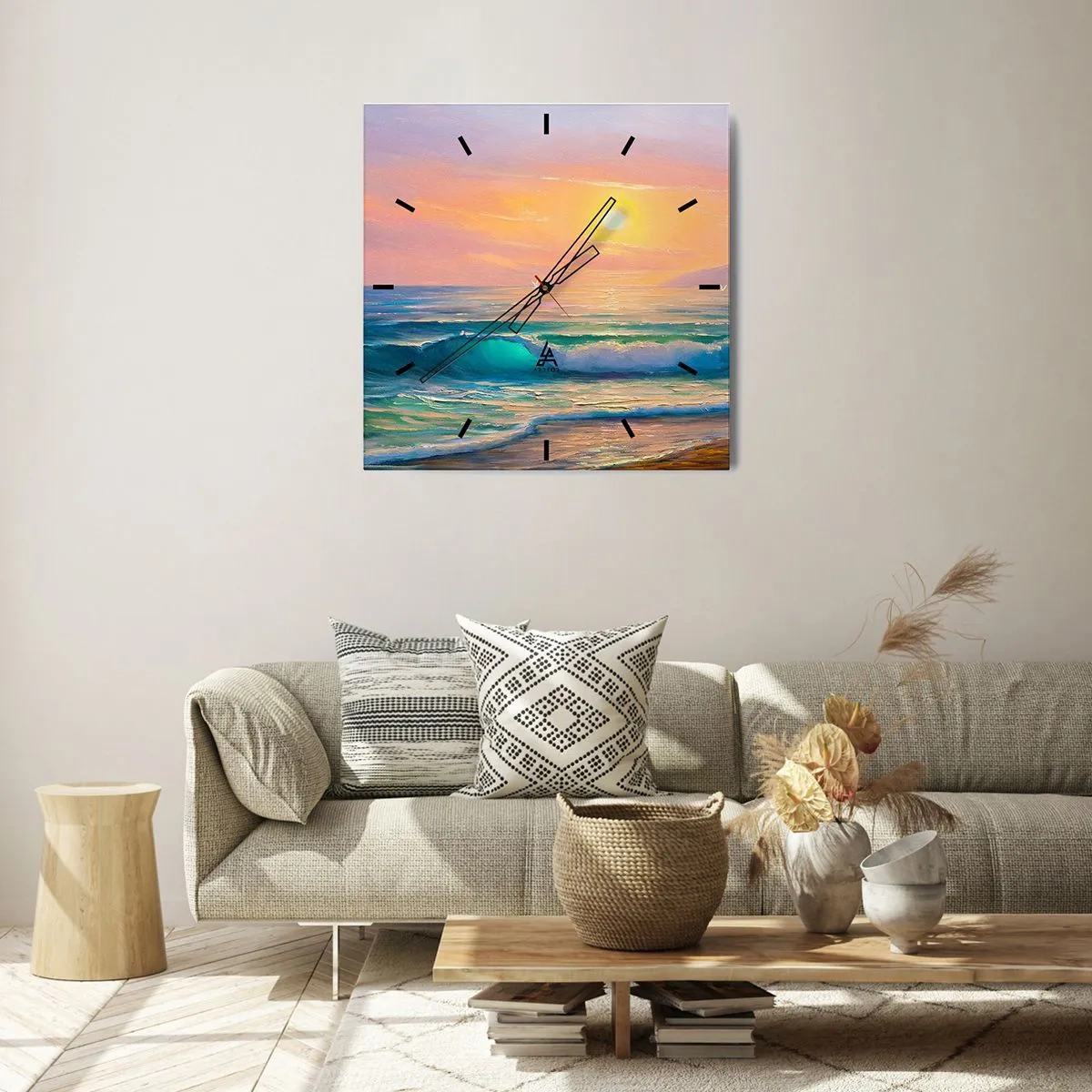 Zegar ścienny - Turkusowa pieśń fal - 40x40 cm