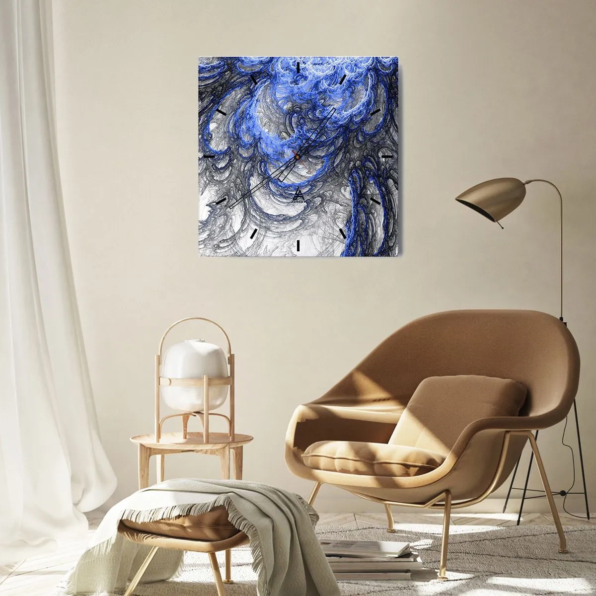Zegar ścienny - Abstrakcyjne fale w odcieniach niebieskiego i szarego - 30x30cm - Narodziny fali - Nowoczesna dekoracja ścienna do salonu i sypialni ARTTOR