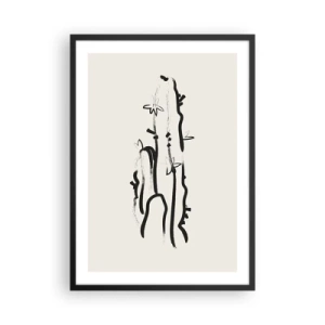 Plakat w czarnej ramie - Minimalistyczny rysunek kaktusa - 50x70cm - Kwitnące zioło - Nowoczesna dekoracja ścienna do salonu i sypialni ARTTOR