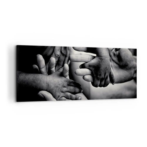 Obraz na płótnie - Czarno-białe dłonie różnych pokoleń - 120x50cm - Być człowiekiem - Nowoczesna dekoracja ścienna do salonu i sypialni ARTTOR