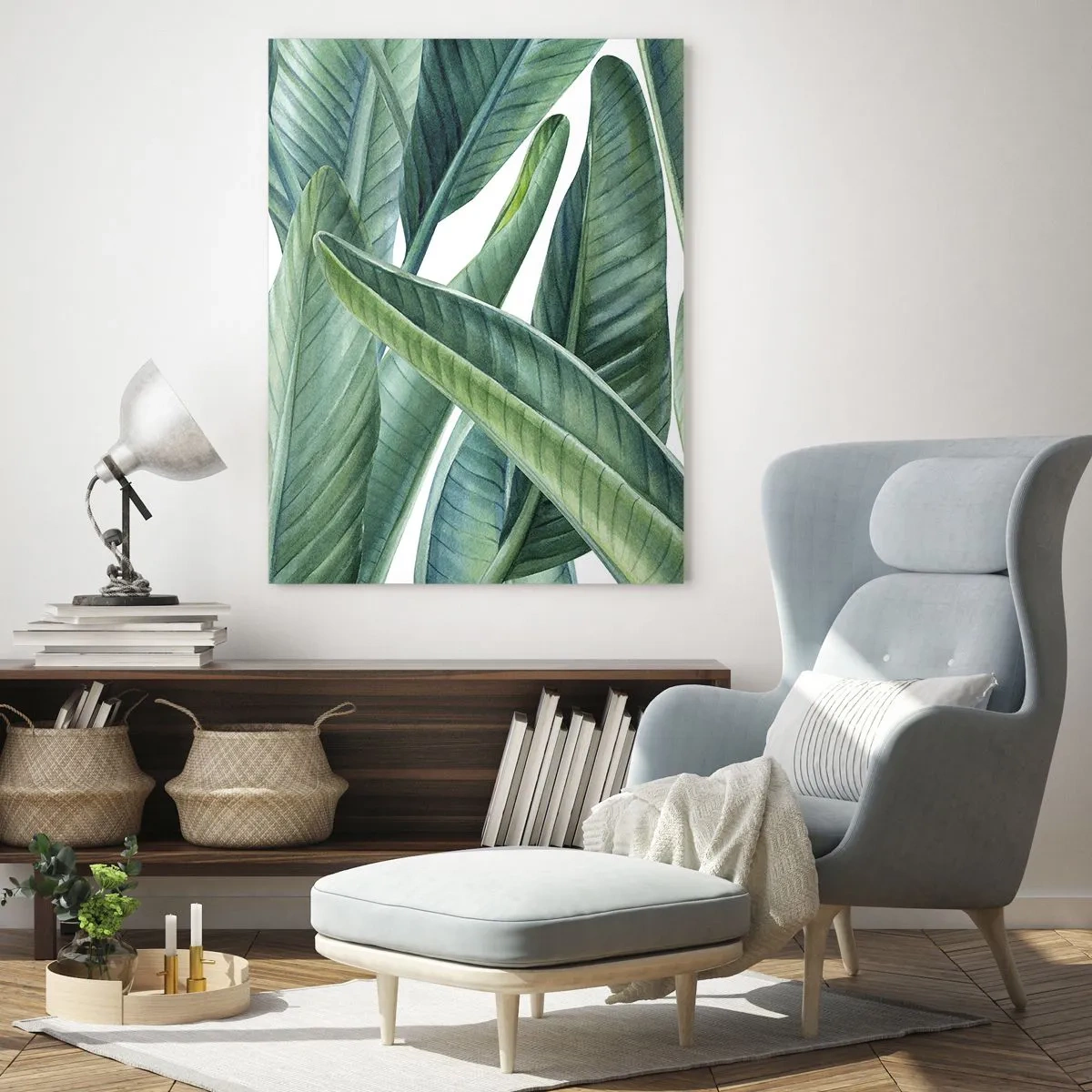 Obraz na szkle - Tropikalne liście w odcieniach zieleni - 50x70cm - Zieleń sama w sobie - Nowoczesna dekoracja ścienna do salonu, kuchni i sypialni ARTTOR