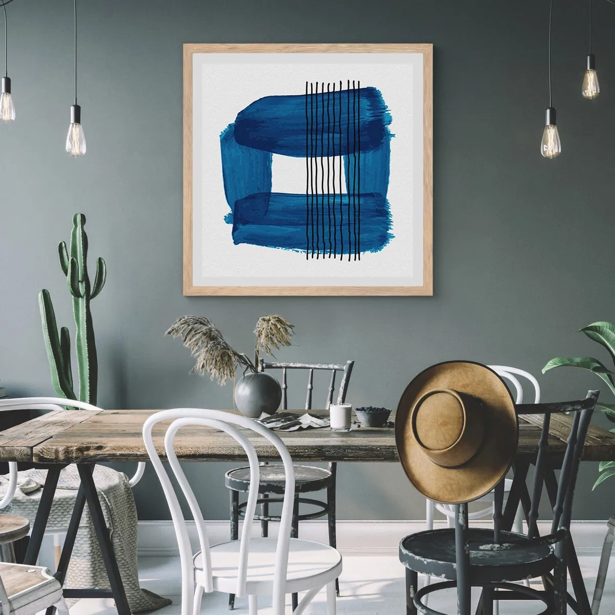 Plakat w ramie jasny dąb - Niebiesko-czarna kompozycja - 40x40 cm
