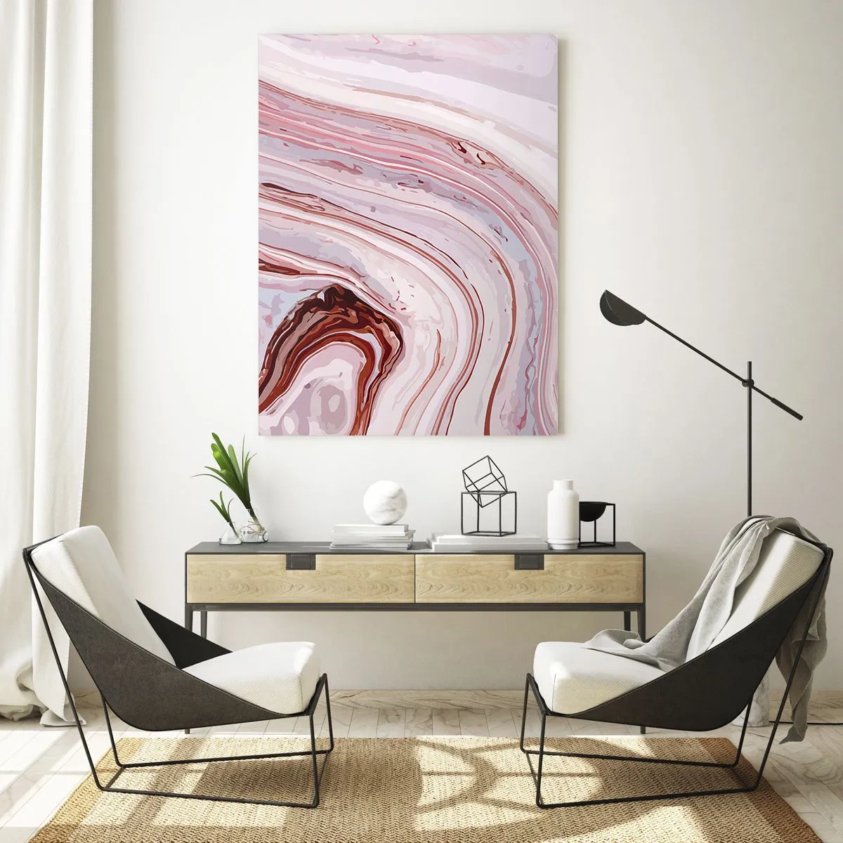Obraz na szkle - Marmurowy wzór w odcieniach różu i brązu - 50x70cm - Prosto, potem w prawo na dół - Nowoczesna dekoracja ścienna do salonu, kuchni i sypialni ARTTOR