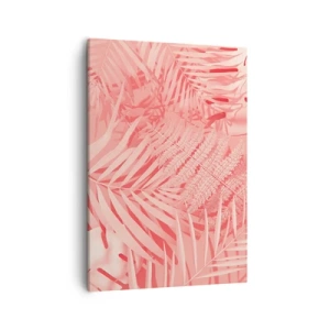 Obraz na płótnie - Różowe liście paproci i palm w stylu tropikalnym - 50x70cm - Różowy koncept - Nowoczesna dekoracja ścienna do salonu, kuchni i sypialni ARTTOR