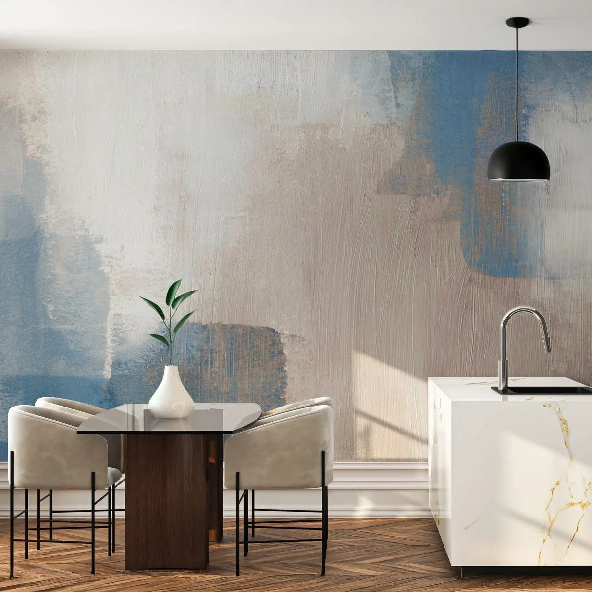 Fototapeta Standard Eco - Abstrakcja różowa za zasłoną błękitu - Sztuka, Współczesny, Farby - 400x280 cm