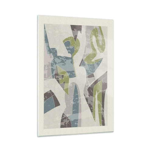 Obraz na szkle - Geometryczna kompozycja w zieleni i szarości - 50x70cm - Kompozycja za szybą - Nowoczesna dekoracja ścienna do salonu, kuchni i sypialni ARTTOR
