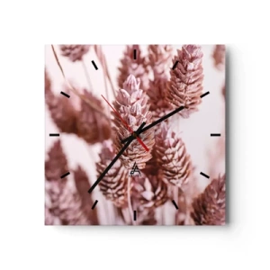 Zegar ścienny - Zbliżenie na delikatne różowe kłosy traw ozdobnych - 30x30cm - Z pozoru niepozorne - Nowoczesna dekoracja ścienna do salonu i sypialni ARTTOR