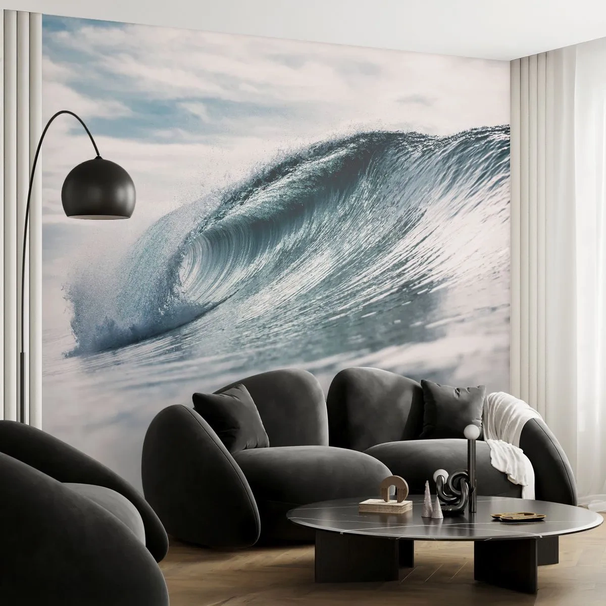 Fototapeta Premium Sand - Potężna fala oceaniczna w dynamicznym ujęciu - 100x70cm - Wodny szczyt - Nowoczesna dekoracja ścienna do salonu, kuchni i sypialni ARTTOR