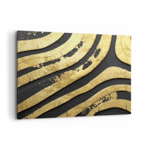 Obraz na płótnie - Złote abstrakcyjne fale na czarnym tle - 120x80cm - Wszystko płynie - Nowoczesna dekoracja ścienna do salonu, kuchni i sypialni ARTTOR