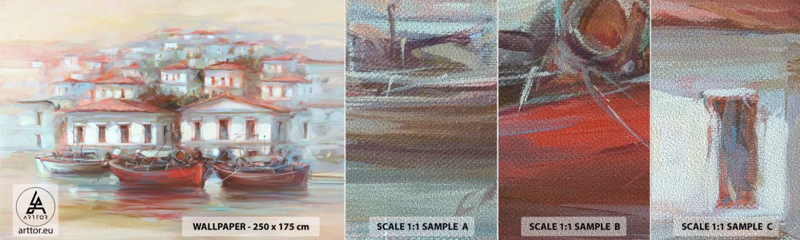 Fototapeta Próbka Premium Sand - Szczęśliwe miasteczko - Architektura, Żaglówka, Port - 100x30 cm