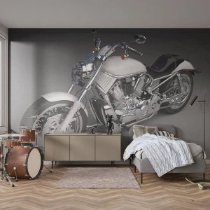 Fototapeta Standard Eco - Biały motocykl cruiser na szarym tle - 100x70cm - Aż chce się klęknąć - Nowoczesna dekoracja ścienna do salonu i sypialni ARTTOR