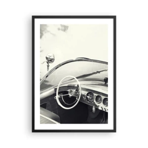 Plakat w czarnej ramie - Wnętrze klasycznego samochodu z kierownicą - 50x70cm - Pogoda dla bogaczy - Nowoczesna dekoracja ścienna do salonu i sypialni ARTTOR
