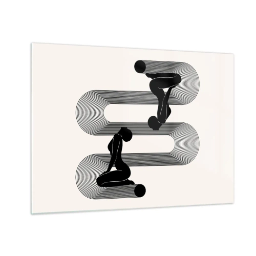 Obraz na szkle - Minimalistyczne kobiece sylwetki z graficznym motywem linii - 70x50cm - Zmysłowa symetria - Nowoczesna dekoracja ścienna do salonu i sypialni ARTTOR