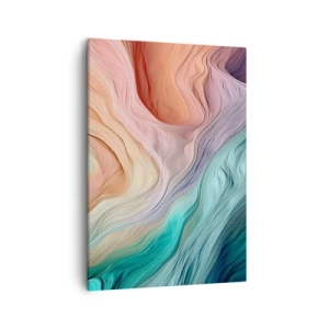 Obraz na płótnie - Abstrakcyjne, faliste linie w pastelowych odcieniach różu, błękitu i turkusu - 50x70cm - Tęczowa fala - Nowoczesna dekoracja ścienna do salonu, kuchni i sypialni ARTTOR