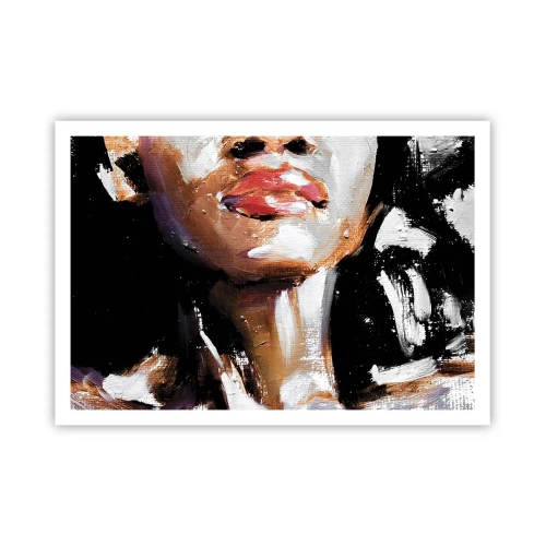 Plakat - Portret kobiety w ekspresyjnym stylu malarskim na ciemnym tle - 100x70cm - Duma bez uprzedzeń - Nowoczesna dekoracja ścienna do salonu i sypialni ARTTOR