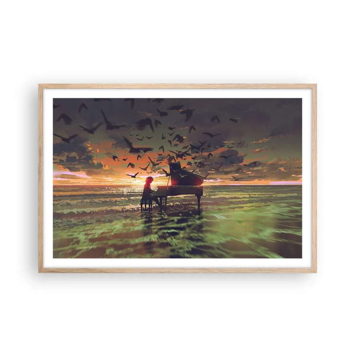 Plakat w ramie jasny dąb - Koncert na fortepian i fale - 91x61 cm