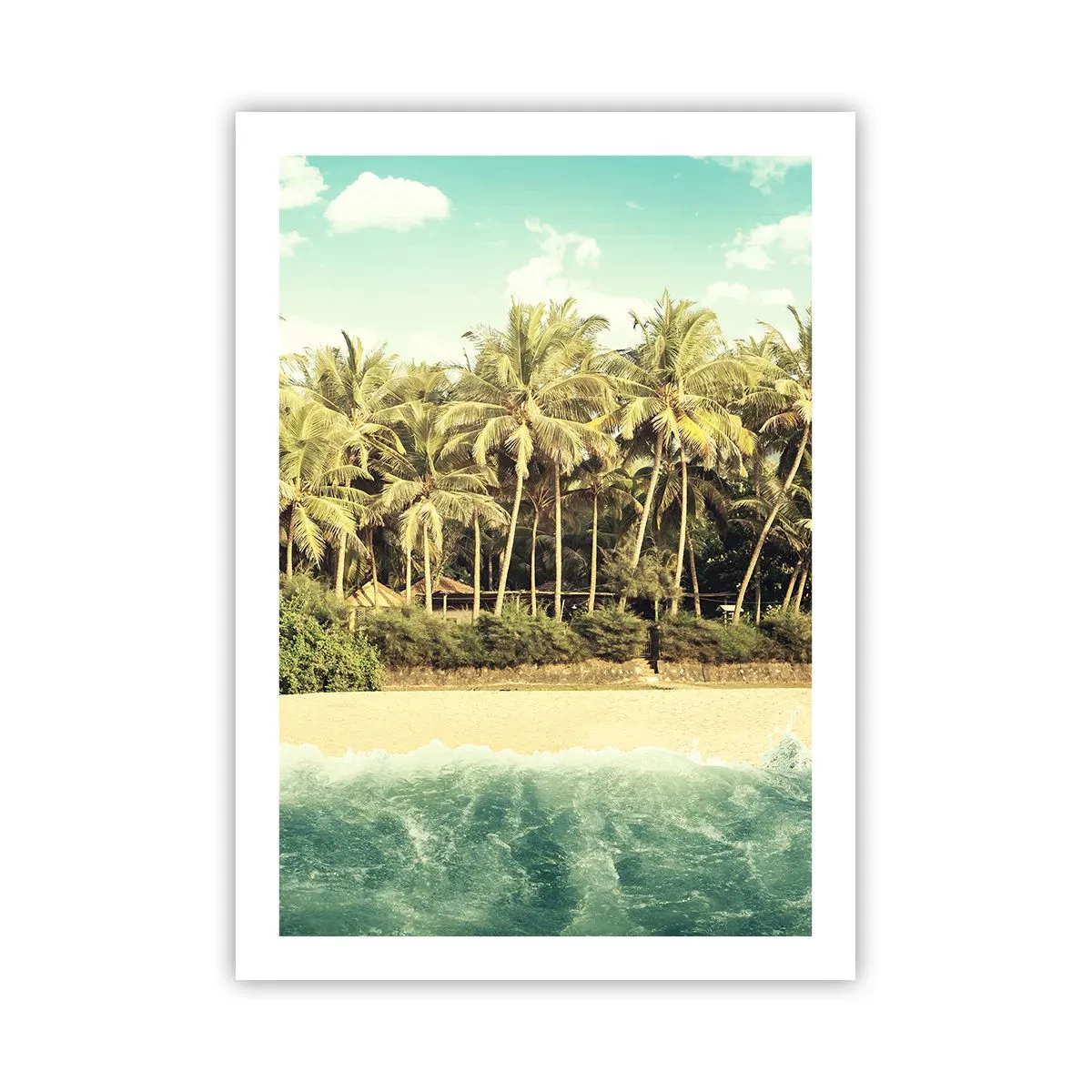 Plakat - Tropikalna plaża z palmami i lazurową wodą - 50x70cm - A może tutaj? - Nowoczesna dekoracja ścienna do salonu, kuchni i sypialni ARTTOR