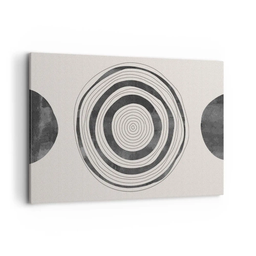 Obraz na płótnie - Minimalistyczne czarno-białe okręgi na jasnym tle - 120x80cm - Ważne to co pomiędzy - Nowoczesna dekoracja ścienna do salonu, kuchni i sypialni ARTTOR