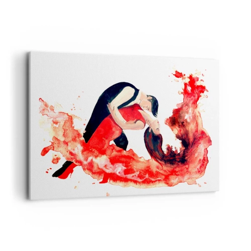 Obraz na płótnie - Dynamiczna akwarela tańczącej pary w czerwonych barwach - 120x80cm - Tango - zmysłowa fala - Nowoczesna dekoracja ścienna do salonu, kuchni i sypialni ARTTOR