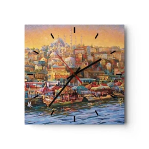 Zegar ścienny - Malownicza panorama Stambułu z widokiem na zatokę i miasto - 30x30cm - Stambulska opowieść - Nowoczesna dekoracja ścienna do salonu i sypialni ARTTOR